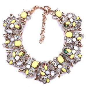 Women's Statement Fashion Yellow Flower Crystal Glass Collar Choker Necklace